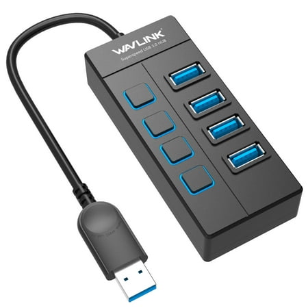 Wavlink 4-Port USB 3.0 Hub with Individual Switches & LEDs, Portable Data Hub for PC, UltraBook, Mac OS- Plug and (Best Powered Usb 3.0 Hub 2019)