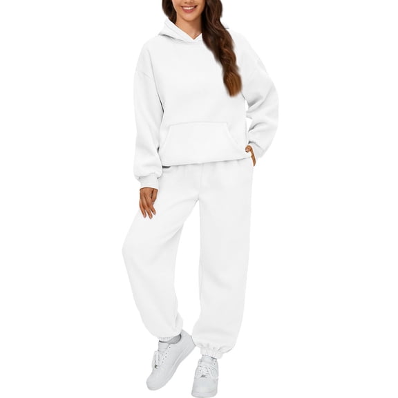 2 Piece Sets for Women Fall 2025 Sweatsuits Outfits Lounge Matching Hoodie Set Travel Track Suits Winter Clothes White 3XL