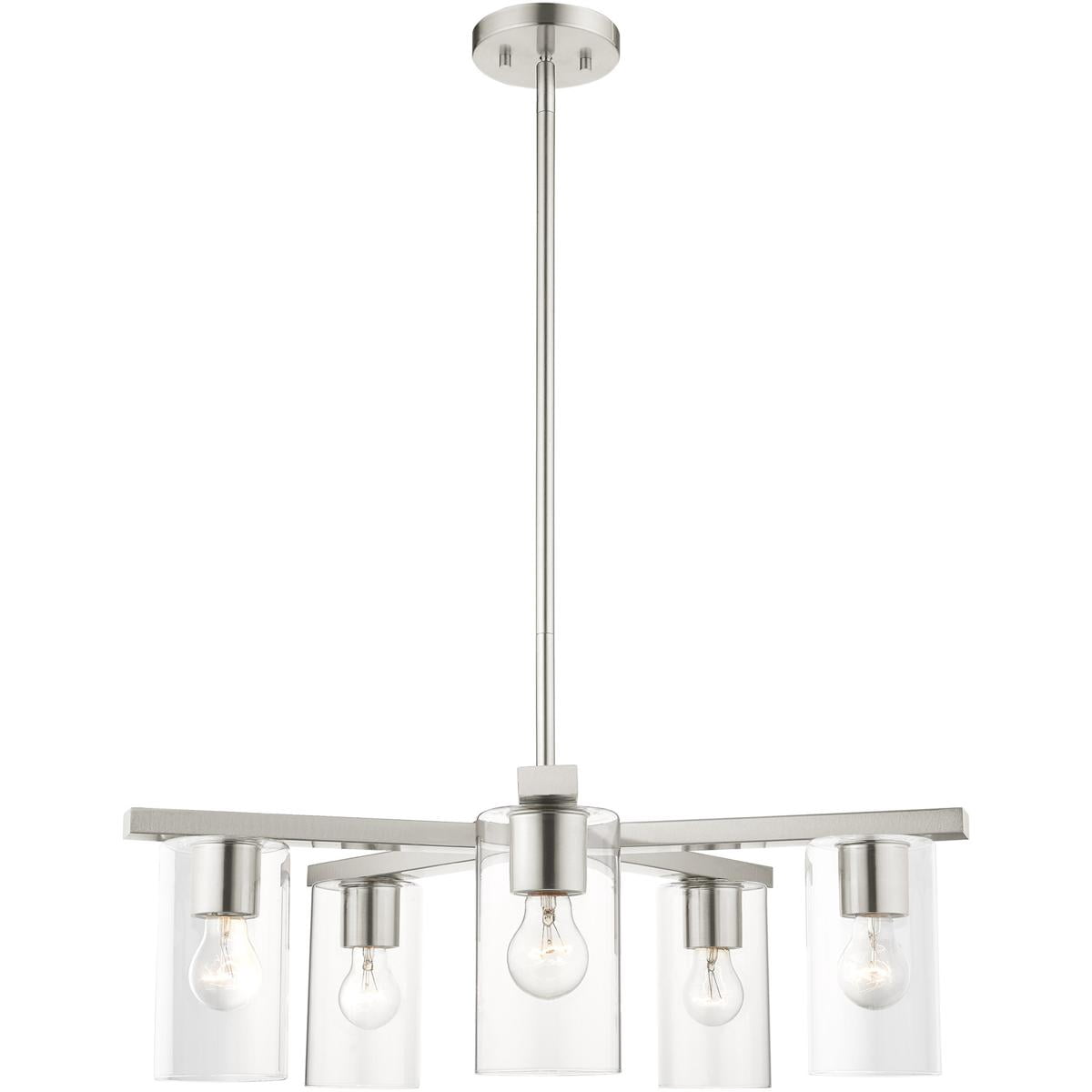 5 Light Brushed Nickel Chandelier with Clear Glass Shade