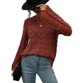 thumbnail image 5 of hirigin Women Trendy Hollow-Out Tops, Crochet Solid Color Crew Neck Long Sleeve Knitted Tops with Flare Cuffs for Ladies, S/M/L/XL, 5 of 9