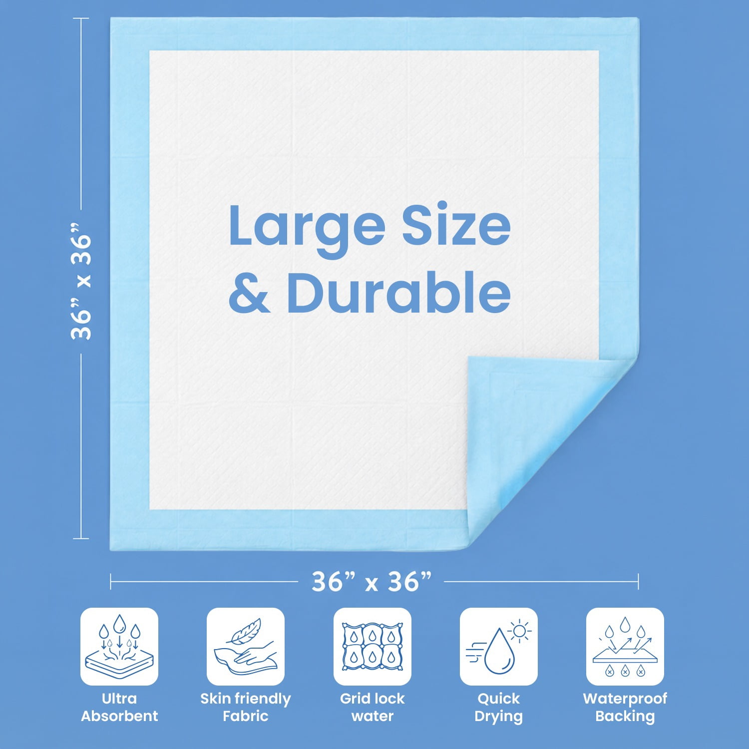 FPN 100-Pack Disposable Underpads 36x36 inch | Extra Large, Ultra-Absorbent, Leak-Proof Bed Protection Pads for Kids, Adults, Elderly & Pets | Incontinence Care