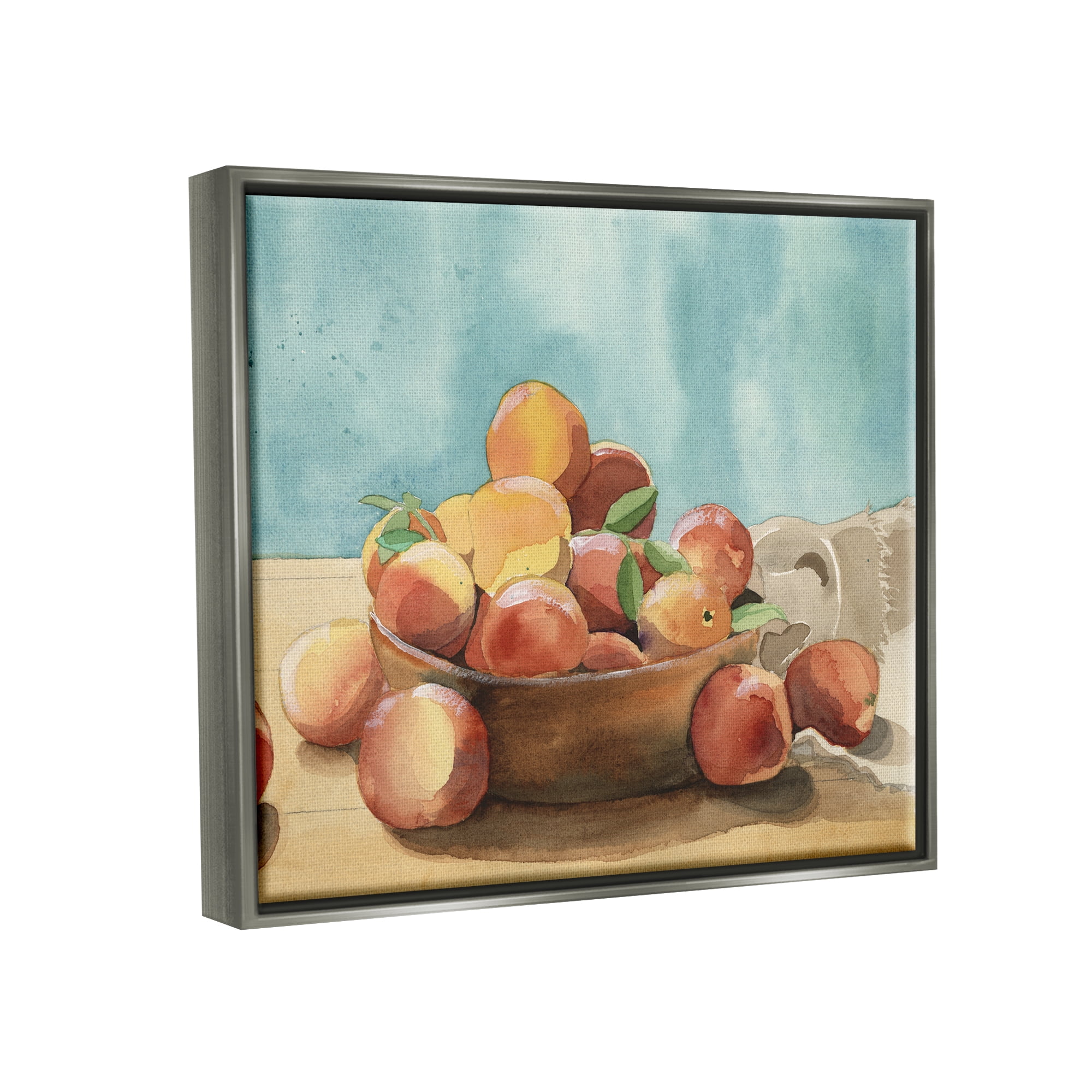 Stupell Industries Kitchen Peaches Still Life Food & Beverage Painting Gray Floater Framed Canvas Art Print Wall Art, 21 x 17