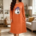 thumbnail image 2 of Taqqpue Womens Halloween Cotton Nightgown Long Sleeves Round Neck Sleepshirt Print Nightshirt Casual Plus Size Knee Length Sleep Dress Pullover Halloween Pumpkin Printed Sleep Shirt for Women, 2 of 6