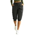 thumbnail image 3 of Capris Pants for Women Plus Size Beach Vacation Casual Loose 7/8 Length Pants with Pockets Summer High Waisted Drawstring Pants, 3 of 8