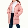 thumbnail image 2 of MKOSPLRT Girls Winter Long Puffer Lightweight Coat Thick Padded Soft Fleece Jacket Solid Full Zip Down Jacket Coats with Hood 2-12Y, 2 of 10