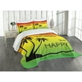 thumbnail image 3 of Ambesonne Rasta Quilted Bedspread Set 3 Pcs, Positive Music Lettering, Queen Size, Lime Green Yellow Black, 3 of 5