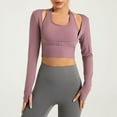 thumbnail image 2 of HAiming Workout Tops for Women Long Sleeve Shirts with Thumbhole Gym Crop Top Athletic Yoga Fake 2 Piece Shirt, 2 of 9
