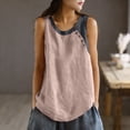 thumbnail image 2 of Feancey Cotton Linen Plus Size Tank Tops for Women Colorblock Sleeveless Beach Shirts Side Button Casual Vacation Tanks Summer Clothes Pink 3XL, 2 of 8