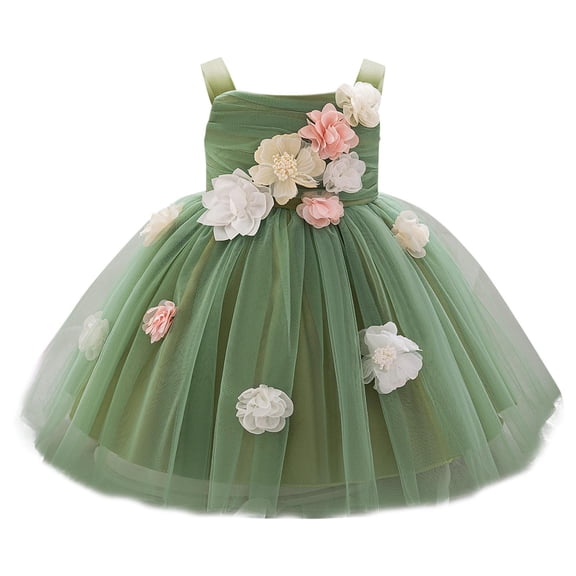Odeerbi 6 M-3 Y Infant Toddler Girls 3D Floral Tulle Ball Gown Elegant Sleeveless Ruched Princess Dress for Wedding Pageant Formal Party