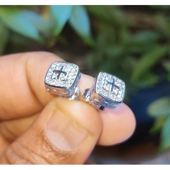 4 Ct Round Cut White Moissanite Men's Stud Earrings 14k White Gold Plated