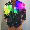 thumbnail image 1 of Camisa de hombre con estampado de grafiti y tinta de color irregular, camiseta con cuello alto y botones, informal, cómoda, suave, deportiva, moda 2024, 1 of 6