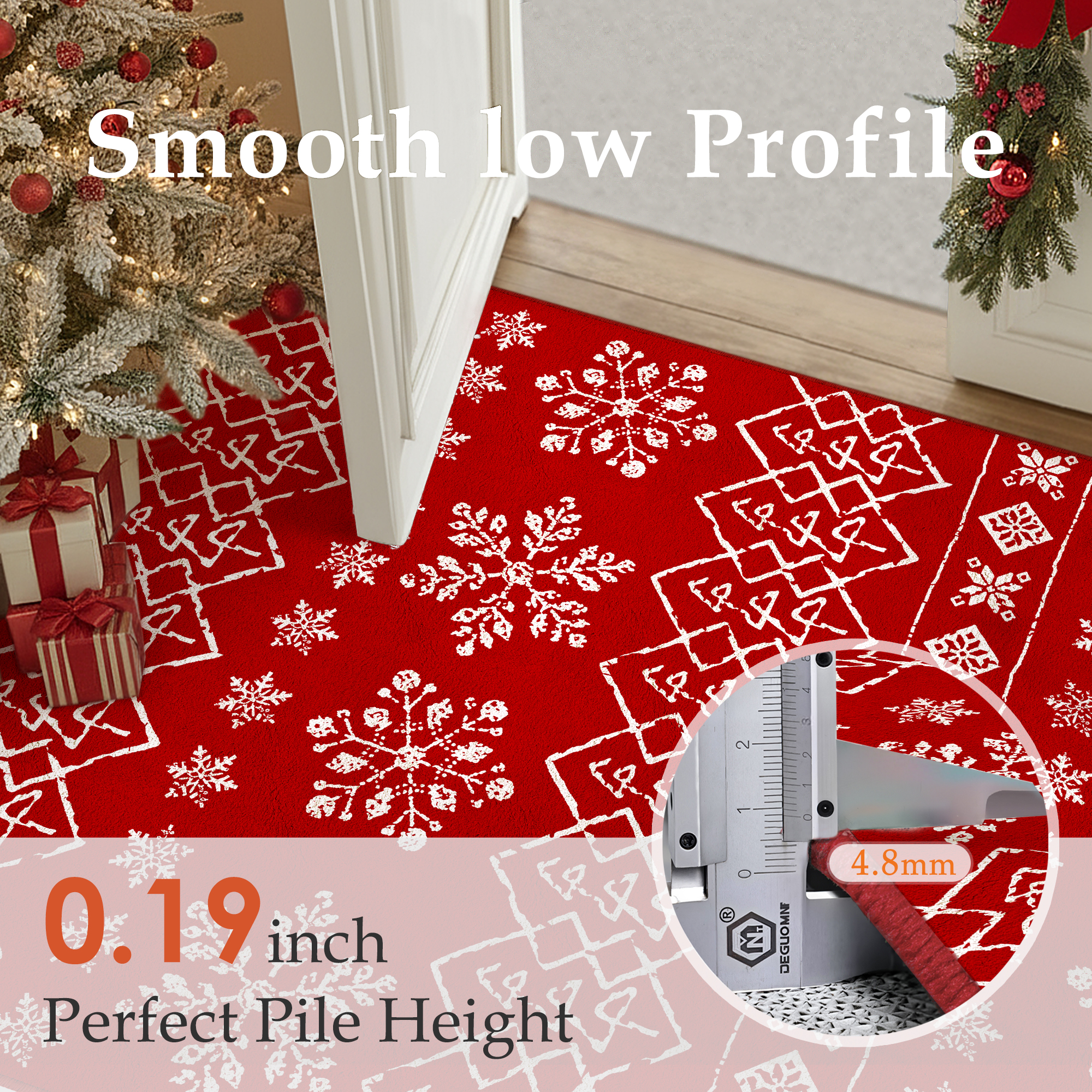 BERTHMEER 8'x10' Large Christmas Area Rugs for Living Room Kitchen Bathroom Bedroom Dining Room Entryway Laundry Room Washable Rugs Non-slip Boho Red Throw Rugs
