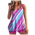 thumbnail image 3 of VEKDONE Women'S Conservative Tankini SwimsuitPlus Size Tankini Swimsuits for Women 2 Piece Bathing Suits Stripes Printed Tank Top with Boyshorts Tummy Control Swimming Suits Hot Pink,S, 3 of 4