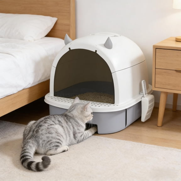 Enclosed Cat Litter Box Easy Clean, Covered Kitty Litter Box with Drawer, Deodorizing Bags, Litter Leakage Pedal & Carrying Handle, No Assembly for Cats Under 10 lbs