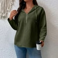thumbnail image 5 of BiZtdJrK Womens Waffle Knit Hoodies 1/4 Zip Drop Shoulder Long Sleeve Pullover Tops Drawstring Loose Hooded Sweatshirt Army Green M, 5 of 10