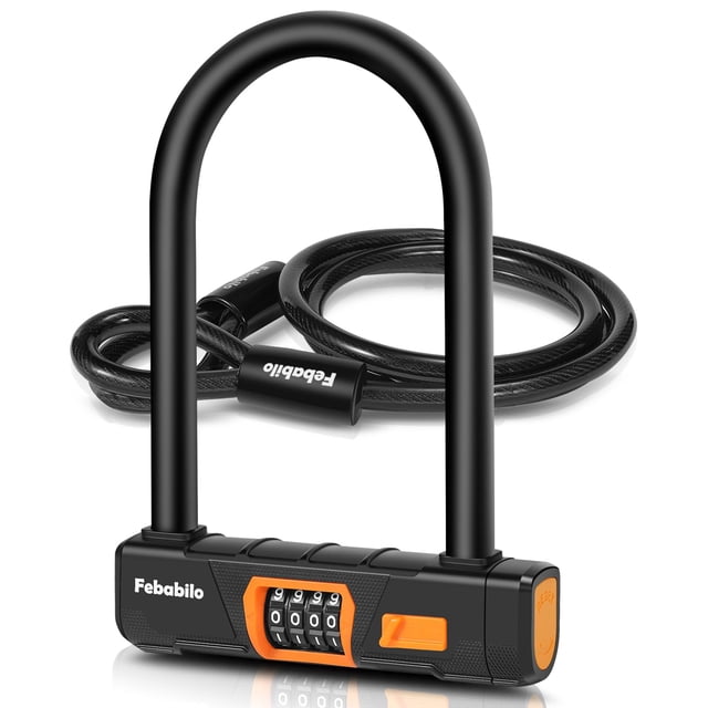 Candado en U antirrobo para bicicleta Febabilo, resistente, con cable de acero