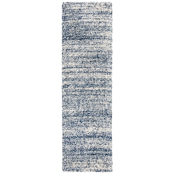 SAFAVIEH Hudson Shag Jaden Striped Runner Rug, Ivory/Navy, 2'3" x 8'
