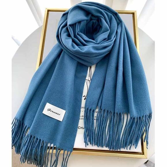 Bufanda de cachemira de otoño e invierno con textura de color sólido con borlas, chal largo cálido, bufanda gruesa para parejas que combina con todo