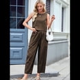 thumbnail image 4 of Conjunto de 2 Piezas de Cuadros para Mujer, para Vacaciones en la Playa, Verano, Camiseta Sin Mangas, Pantalones y Traje. Caqui M, 4 of 10