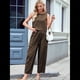 thumbnail image 4 of Conjunto de 2 Piezas de Cuadros para Mujer, para Vacaciones en la Playa, Verano, Camiseta Sin Mangas, Pantalones y Traje. Caqui M, 4 of 10