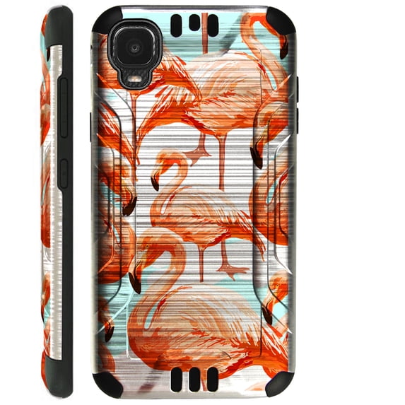 Compatible with TCL A3 Brushed Metal Texture Hybrid Silver Guard Phone Case Cover (Flamingo Lake)