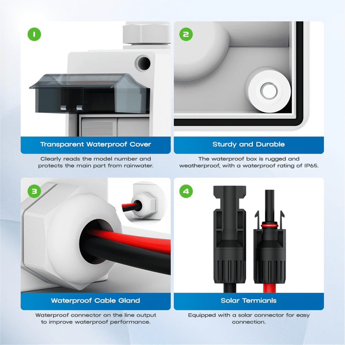 Solar Panel Disconnect Switch, CGELE32A DC 500V Breaker Box PV Disconnect Switch with IP65 Waterproof Box