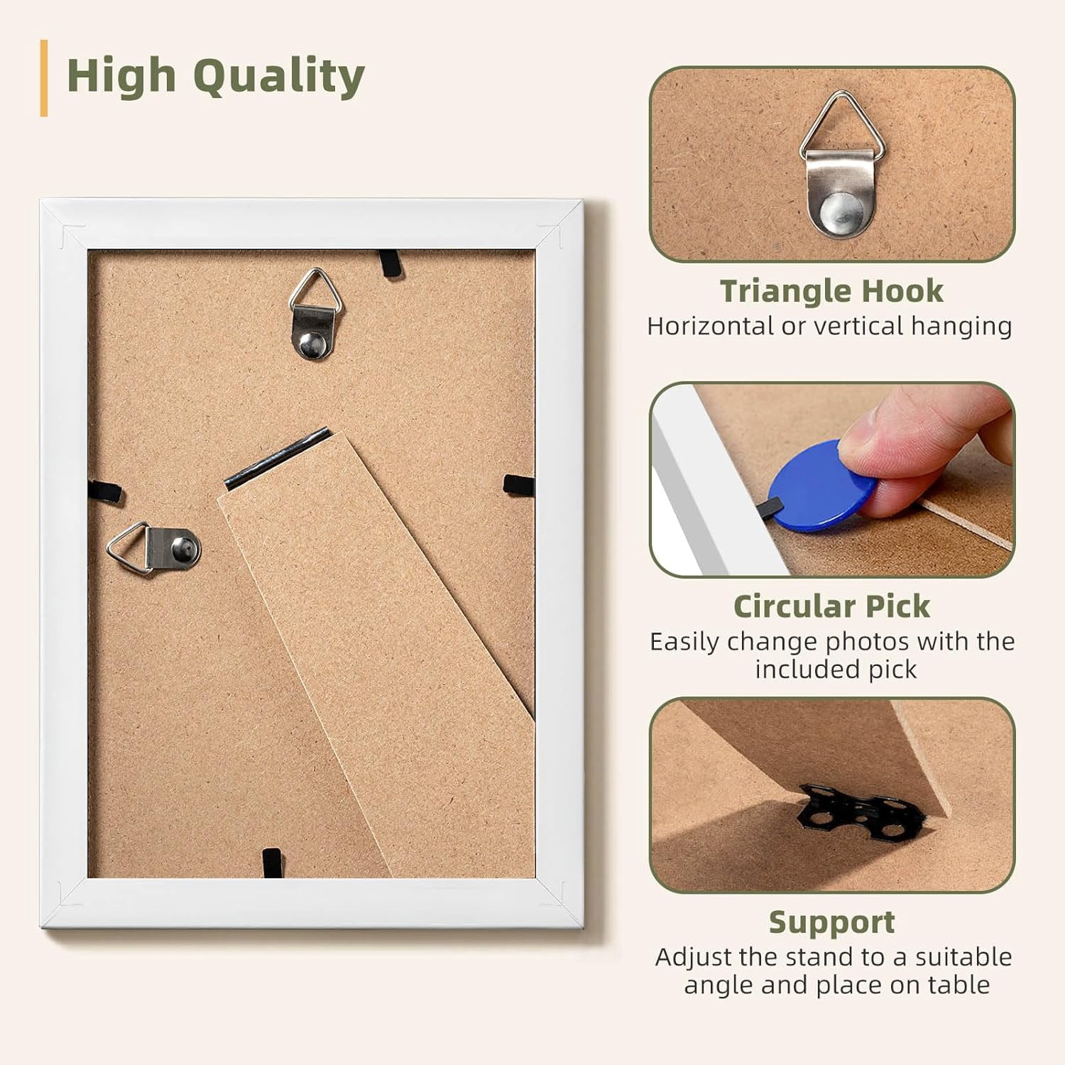 TAVENE 5 Pack White 4x6 Picture Frames, Fits 3.5x5 Photo with Mat or 4x6 Without, Wall & Tabletop Gallery Photo Display