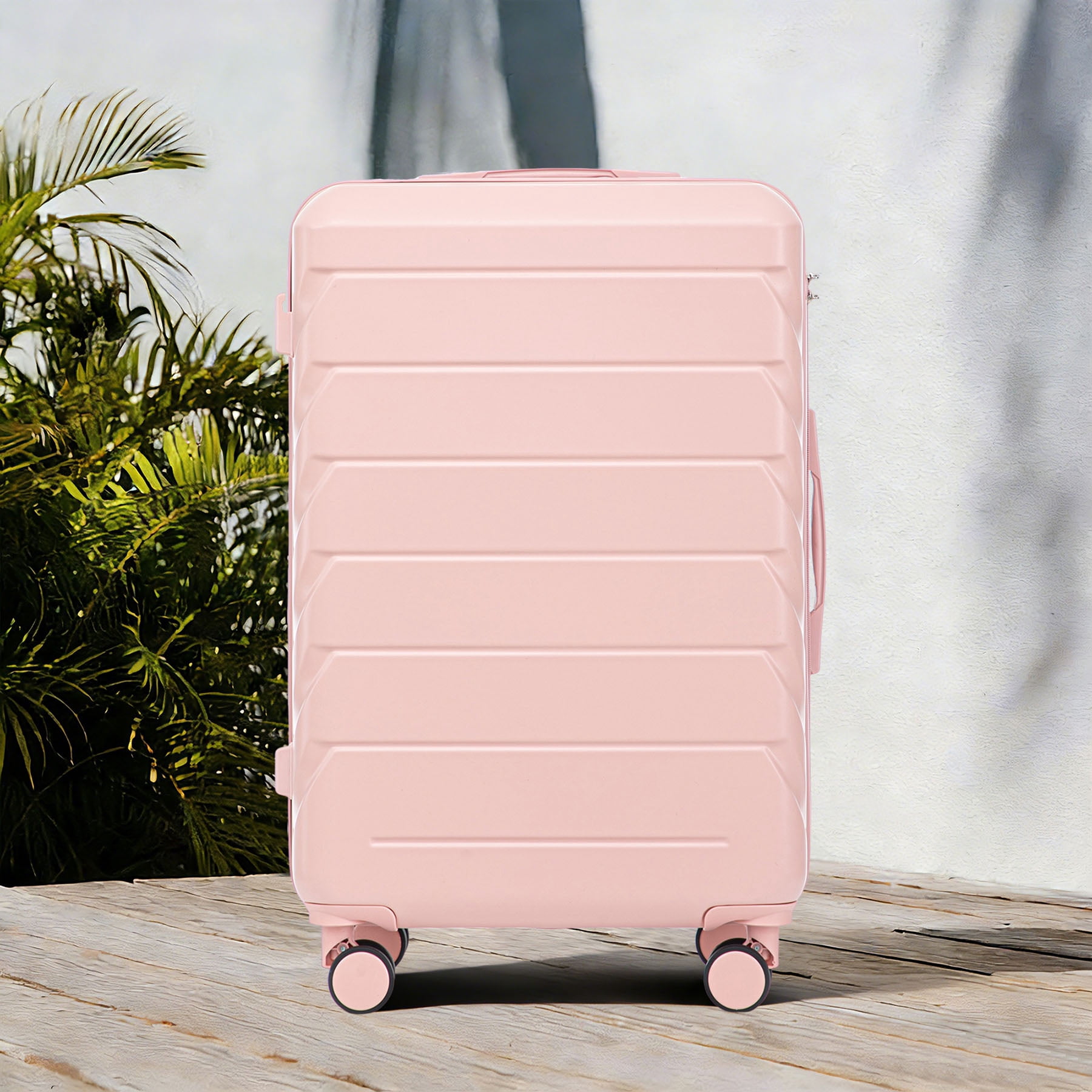 S-HOME 28 Inch Scratch Resistant ABS Hard Shell Checked Luggage With Four Multi-Directional Wheels And Combination Lock, Pink