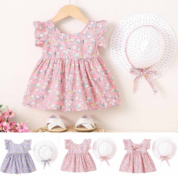 Swuxness Girl's Casual Short Sleeve Dress, Toddler Dresses, Kids Girl Crew Neck Print Comfortable Lightweight Soft Breathable Dress Purple, 3-4 Years