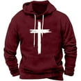 thumbnail image 3 of Jinhomg Comfortable Pullover Hoodie for Men 2025 Trendy Crucifix Graphic Sweatshirts Big and Tall Long Sleeve Athletic Tops with Kangaroo Pockets Wine XL, 3 of 4
