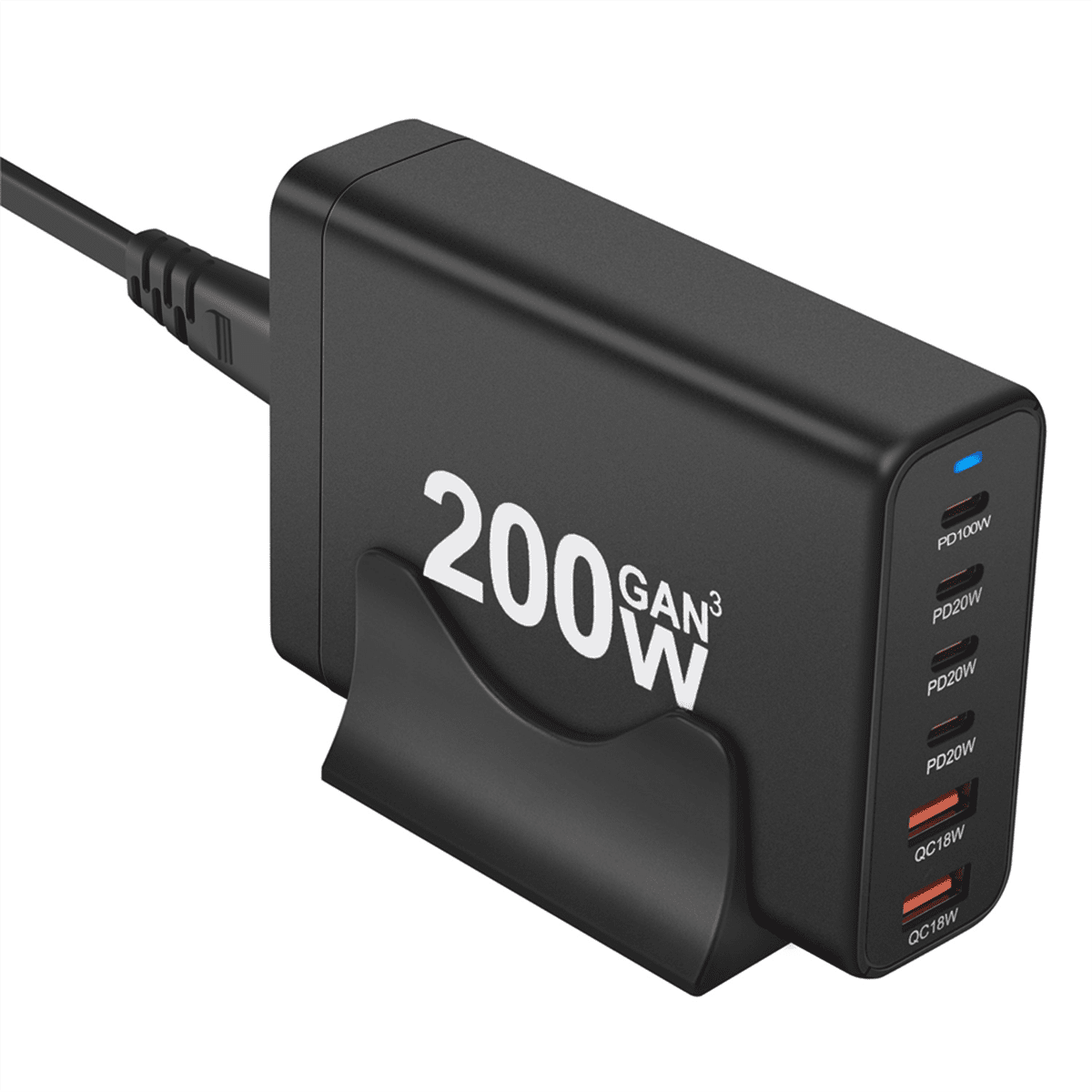 200W GaN Desktop Charger 6-Port USB Type C PD Charger Quick Charge 3.0 USB Type C Fast Charger for Phone USB Charger(US)