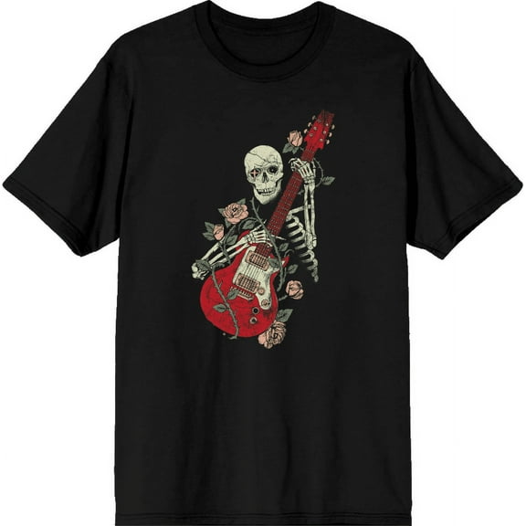 Skeleton Guitarist Adult Black Crew Neck Short Sleeve Tee-XXL
