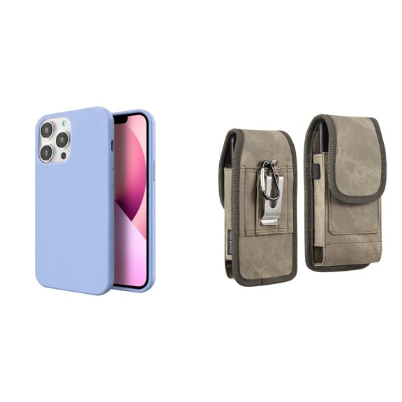 Slim Silicone Case and Belt Holster Pouch for iPhone 14 Pro Max (Lavender/Brown)