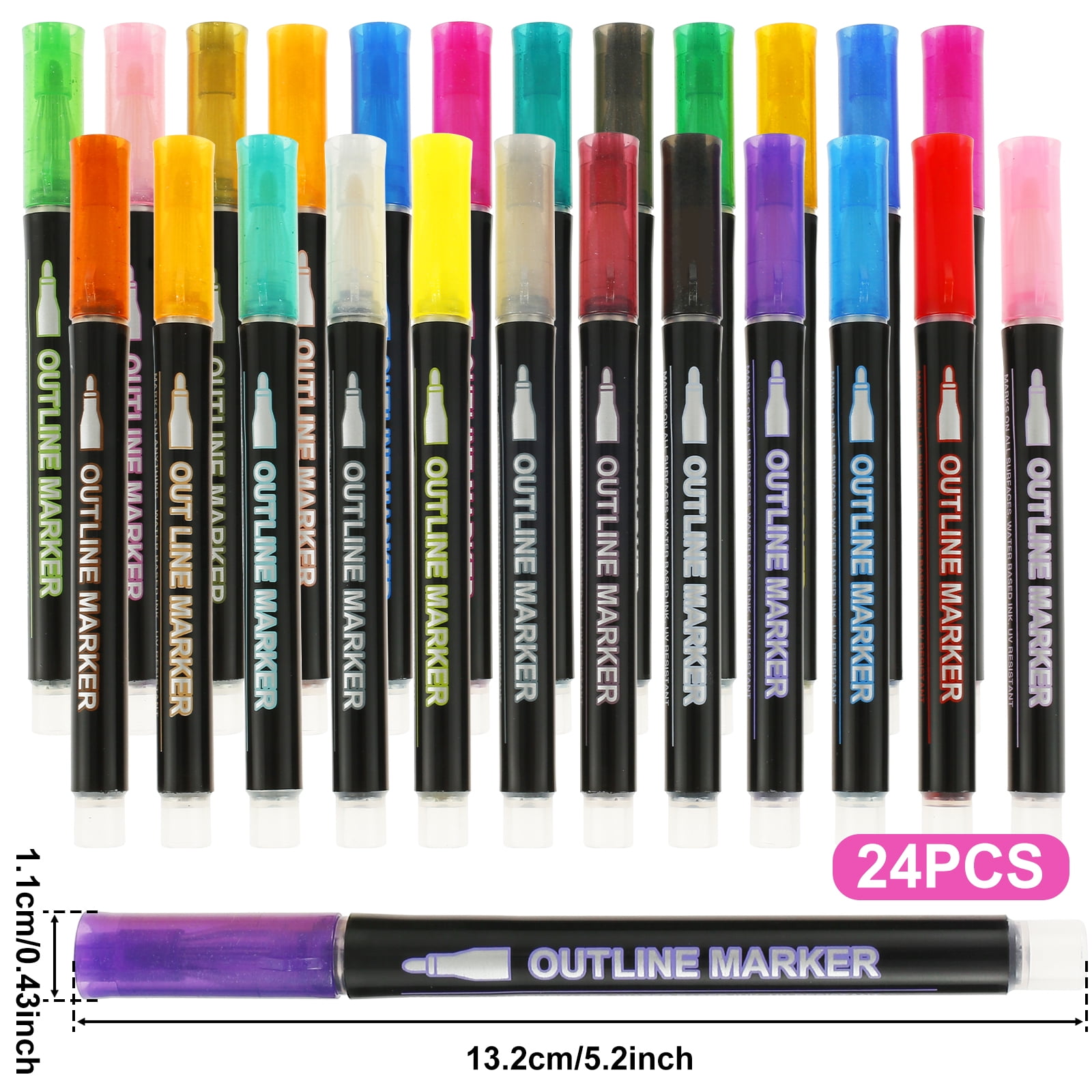 NewSoul 12 Colors Outline Markers Shimmer Double Line Marker Pen