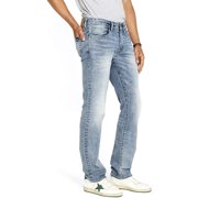 Buffalo David Bitton Mens Straight Six Jeans 38W x 30L Whiskered and Contrasted Indigo