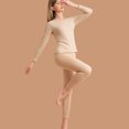 thumbnail image 2 of Htigea Women's Crew Neck Top & Bottom Set Long Johns Thermal Underwear Base Layer Soft Comfy Sleepwear 2 Pieces Beige XL, 2 of 8