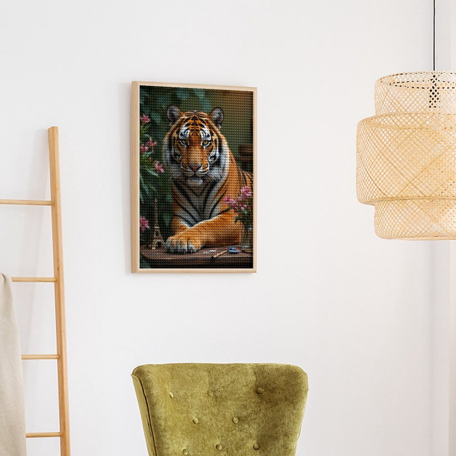 Diamond Art Kit for Adults, Tiger Art Flowers Miniature Tower Diamond Painting for Adults Beginners, 5D DIY Diamond Art Painting Kits, Colorful Diamond Painting Craft for Home Decor 12x16
