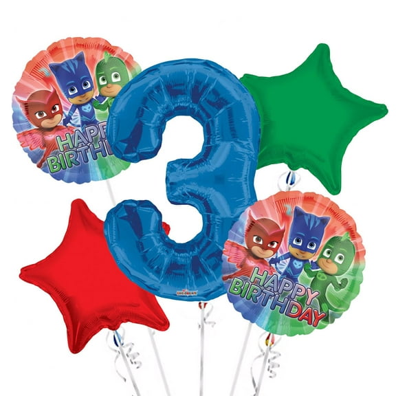 PJ Masks Balloon Bouquet 3rd Birthday 5 pcs - Party Supplies