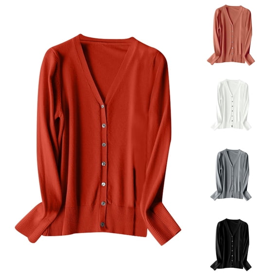 HCYSFG Womens Ribbed Cardigan Sweater V Neck Button Front Long Sleeve Slim Fit Lightweight Knit Everyday Layering Tops