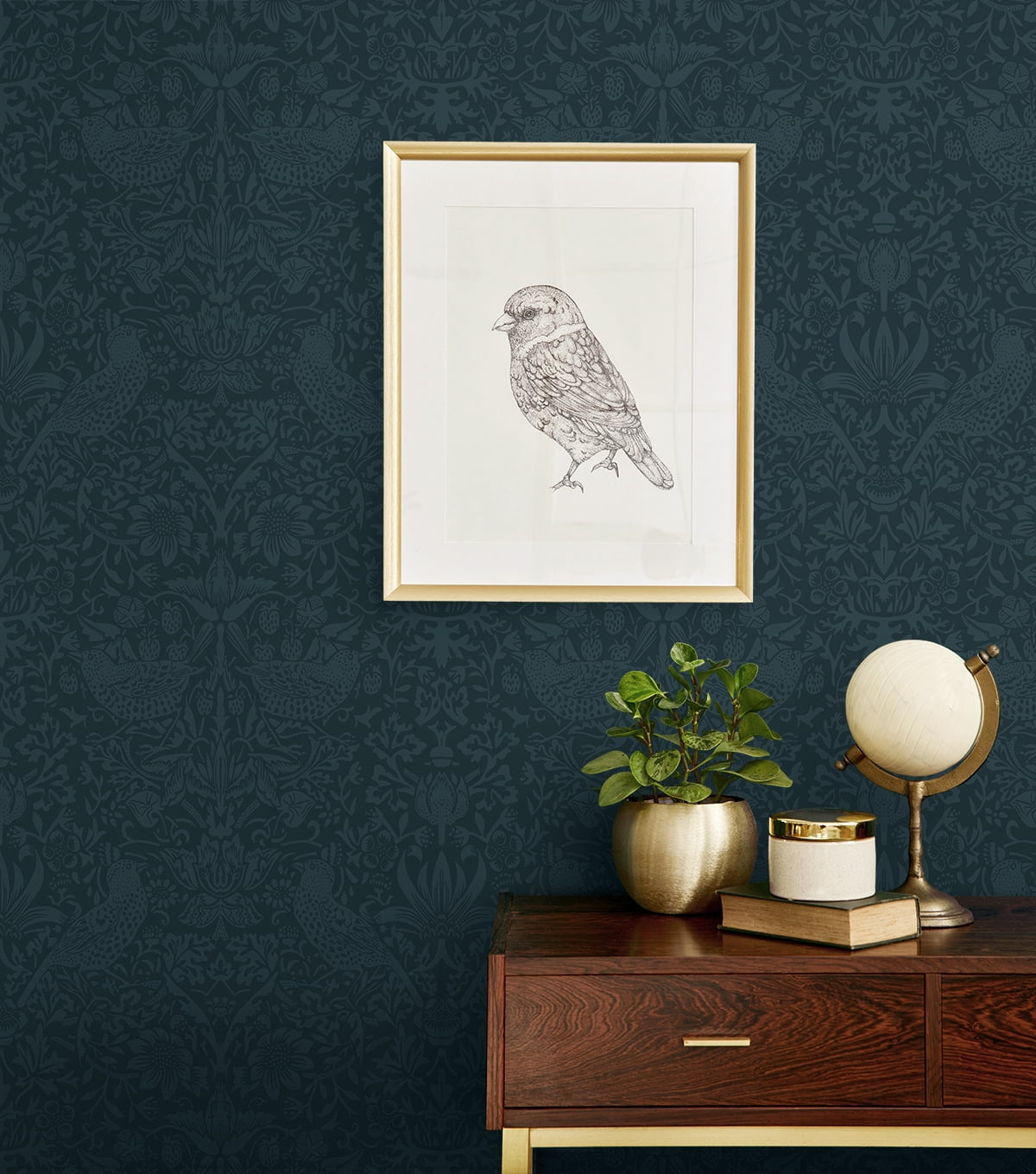 NextWall Slate Blue Tonal Bird Garden Peel and Stick Wallpaper - 20.9 in. W x 18 ft. L Roll