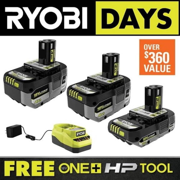 ONE 18V Lithium-Ion HIGH PERFORMANCE Starter Kit with 2.0 Ah Battery, (2) 4.0 Ah Batteries, and Charger