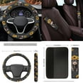 thumbnail image 5 of Yuyamidu 15pcs Black Leopard Print Car Accessories Sets Highland Cow Car Seat Covers Sunflower Floor Mats Auto Steering Wheel Cover Seatbelt Pads Handbrake Cover Set Coasters, 5 of 6
