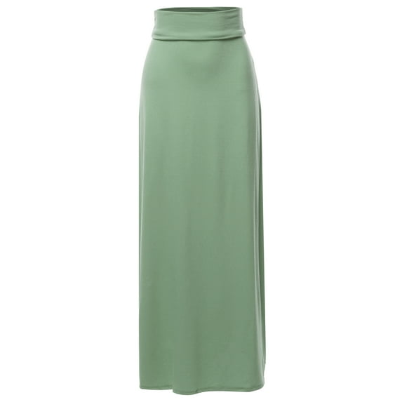 A2Y Women's Basic Foldable High Waist Floor Length Maxi Skirts Light Olive S