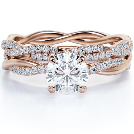 JeenMata 1.75 Carat Round Cut Moissanite Bridal Ring Set in 18k Rose Gold Over Silver Celebrity Ring
