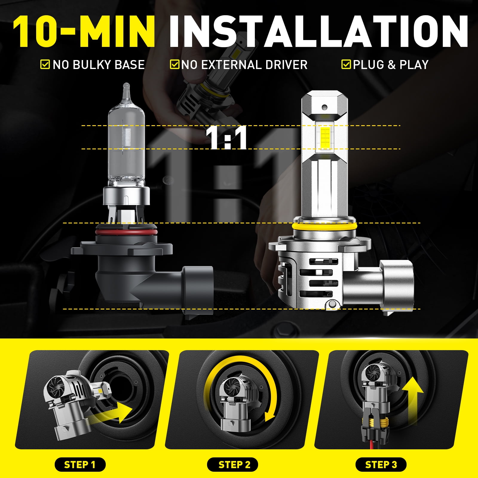 AUXITO 2026 Latest 9006 LED Headlight Bulbs, 900% Brighter 30,000lm 6500K Cool White HB4 9006 Low Beam Headlight Bulb, 1:1 Mini Size 5 Mins Easy Installation, Plug and Play, Pack of 2