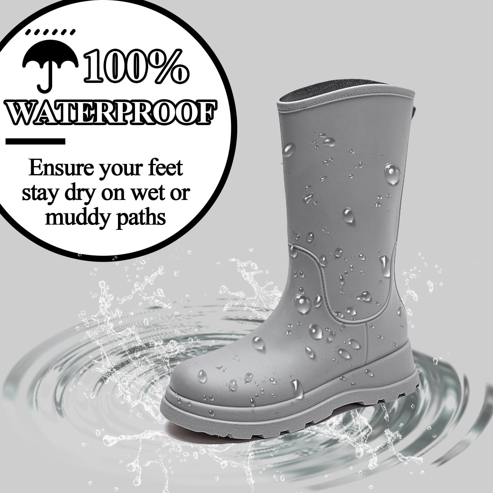 AUXDIQ Rain Shoes Women Mid-calf Boots Waterproof Rain Boots Outdoor Garden Shoes