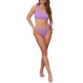 thumbnail image 2 of Conjuntos de bikini de una sola manga con flores en 3D para mujer, traje de baño asimétrico de 2 piezas en púrpura medio, 2 of 5