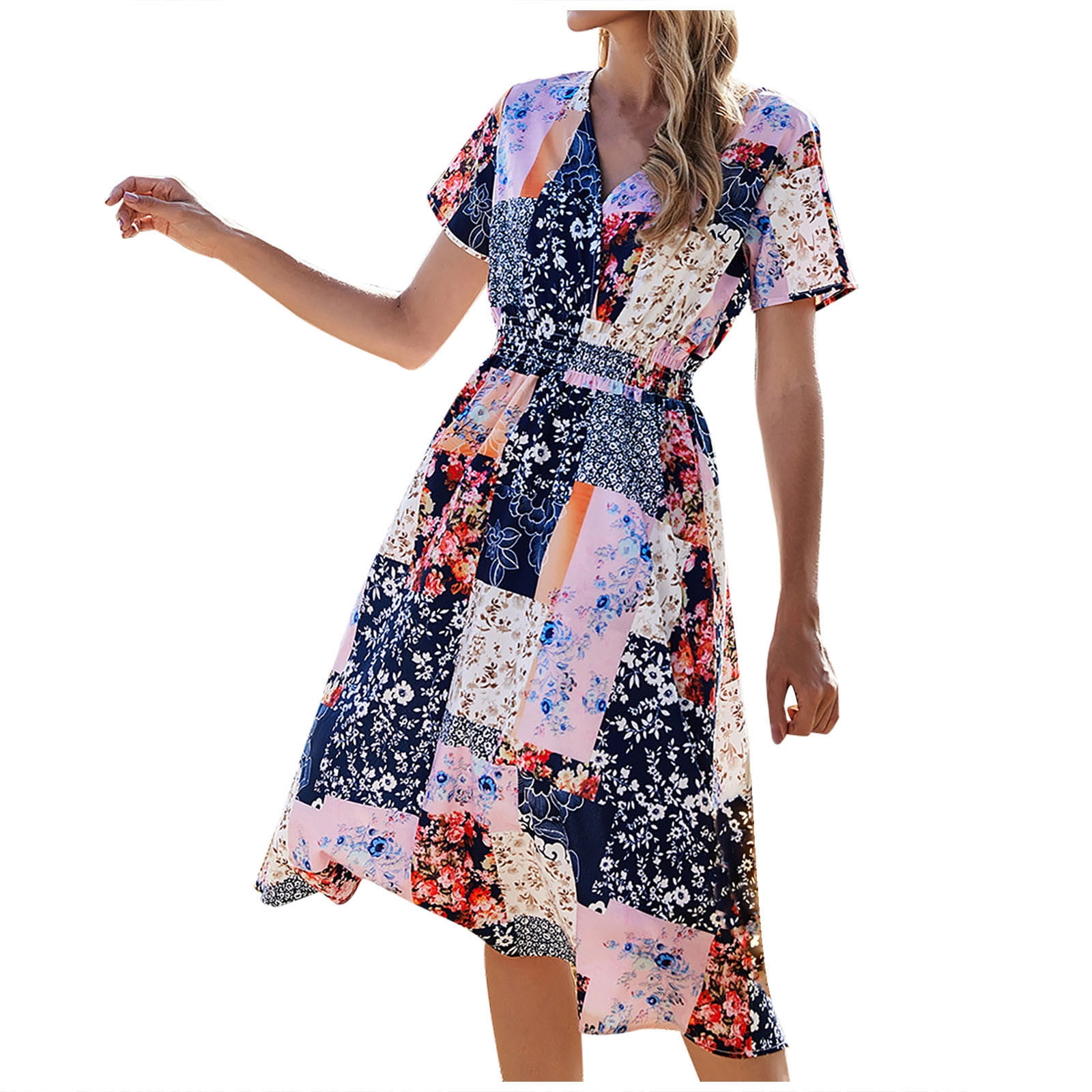 HTNBO Summer Savings Clearance Summer Dresses for Women 2022 Casual V
