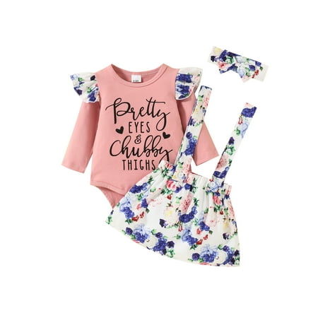 

Seyurigaoka Baby Girl’s Letter Romper and Flower Suspender Skirt Headband Set