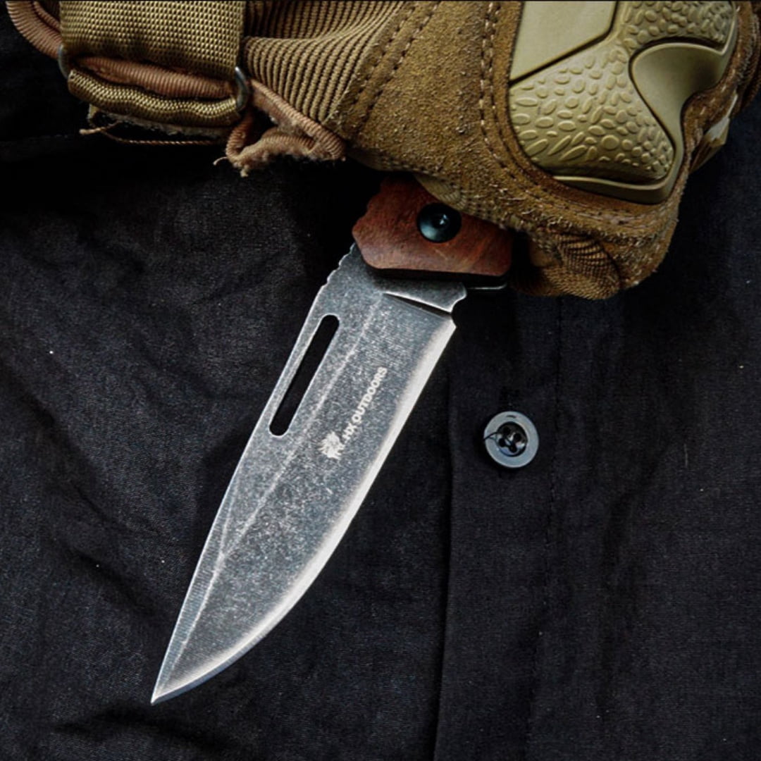 Pocket Folding Knife 3.3" 7Cr14MOV Steel Blade,Walnut Wood Handle.